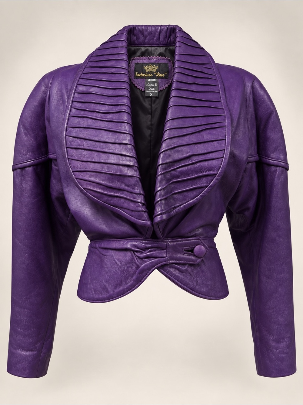 Vintage 80s Exclusives Baer Purple Leather Peplum Jacket Size Small